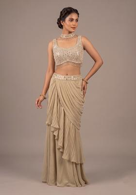Beige Embroidered Handwork Fusion Set