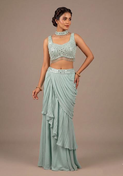 Blue Embroidered Handwork Fusion Set