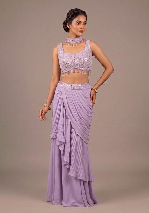 Lavender Embroidered Handwork Fusion Set