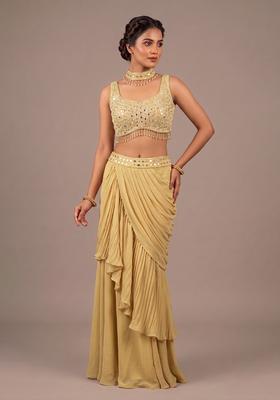 Pastel Yellow Embroidered Handwork Fusion Set