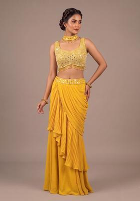 Yellow Embroidered Handwork Fusion Set