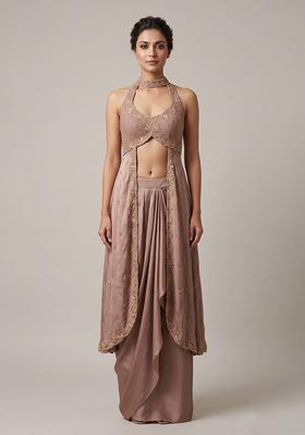 Mauve Embroidered Handwork Fusion Set