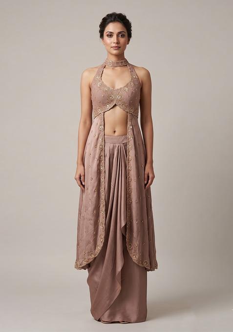 Mauve Embroidered Handwork Fusion Set