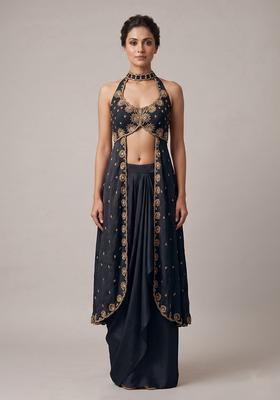 Black Embroidered Handwork Fusion Set