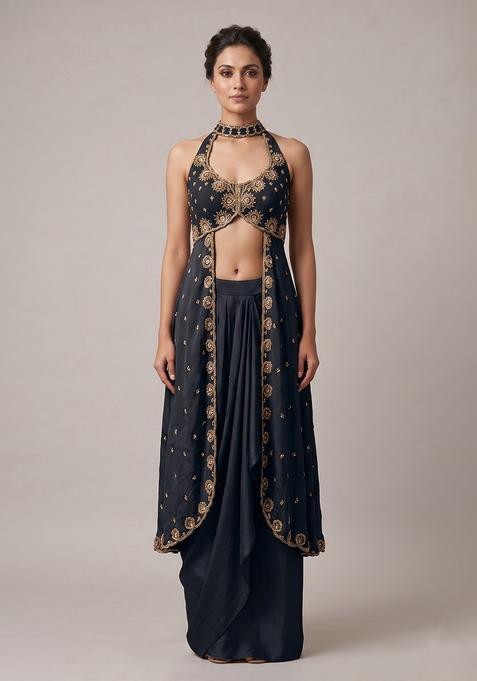 Black Embroidered Handwork Fusion Set