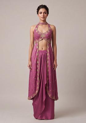 Pink Embroidered Handwork Fusion Set