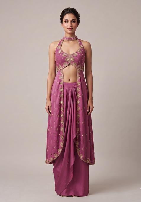 Pink Embroidered Handwork Fusion Set