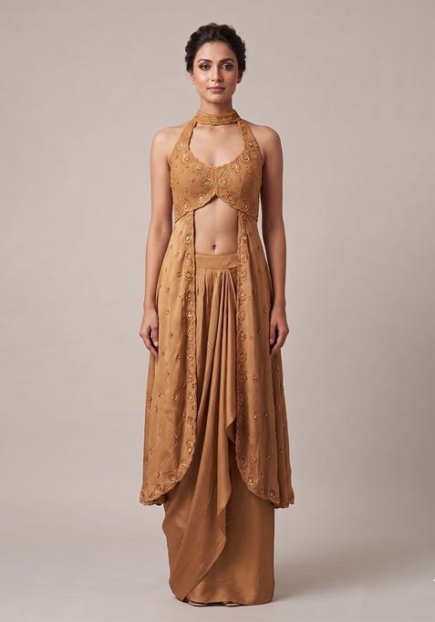 Golden Embroidered Handwork Fusion Set