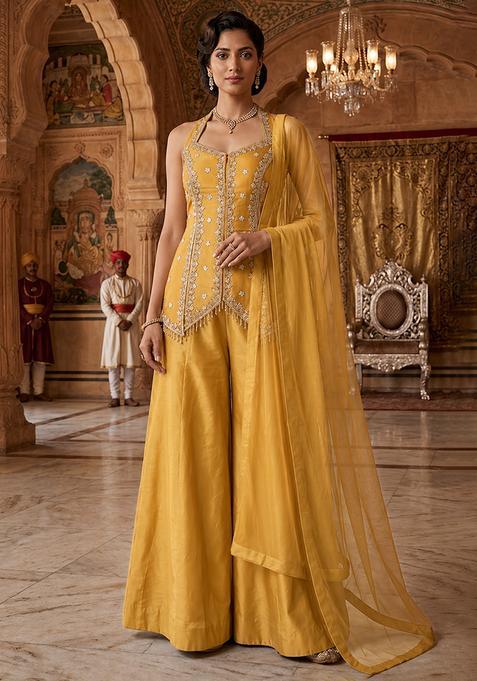 Yellow Embroidered Handwork Sharara Set