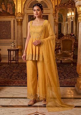 Yellow Embroidered Handwork Kurta Set