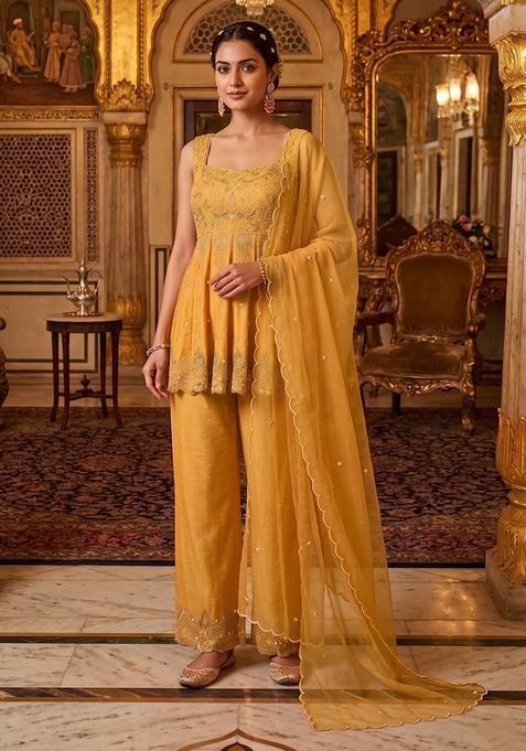 Yellow Embroidered Handwork Kurta Set