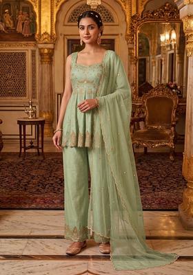 Light Green Embroidered Handwork Kurta Set