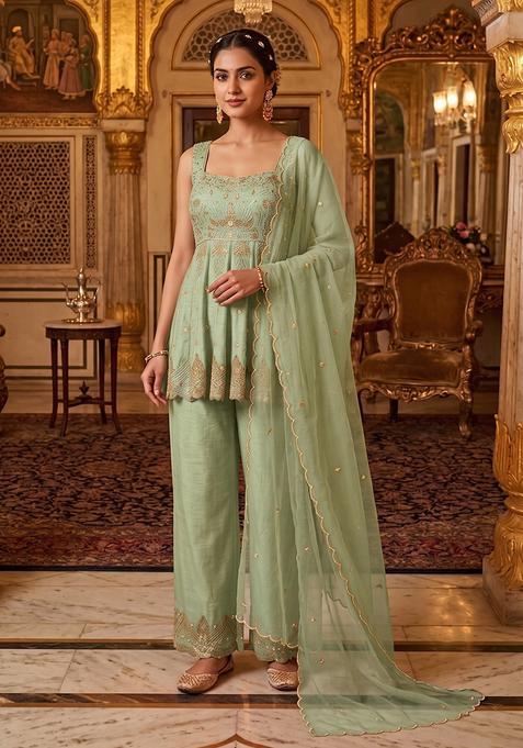 Light Green Embroidered Handwork Kurta Set