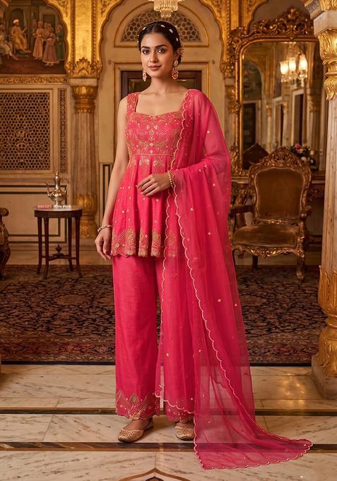 Pink Embroidered Handwork Kurta Set