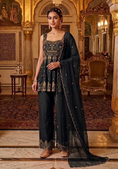Black Embroidered Handwork Kurta Set
