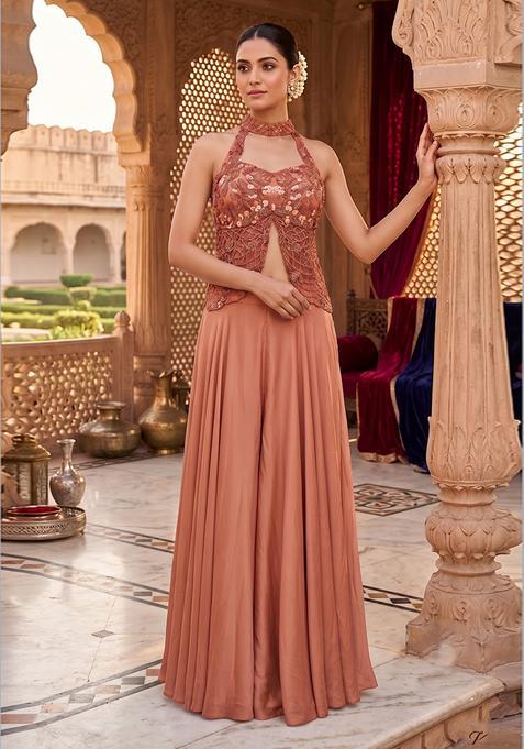 Terracotta Embroidered Handwork Fusion Set