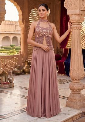 Mauve Embroidered Handwork Fusion Set