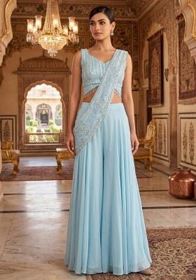 Blue Embroidered Handwork Fusion Set