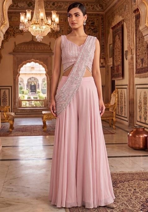 Pink Embroidered Handwork Fusion Set