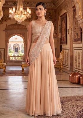 Peach Embroidered Handwork Fusion Set