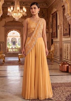 Orange Embroidered Handwork Fusion Set