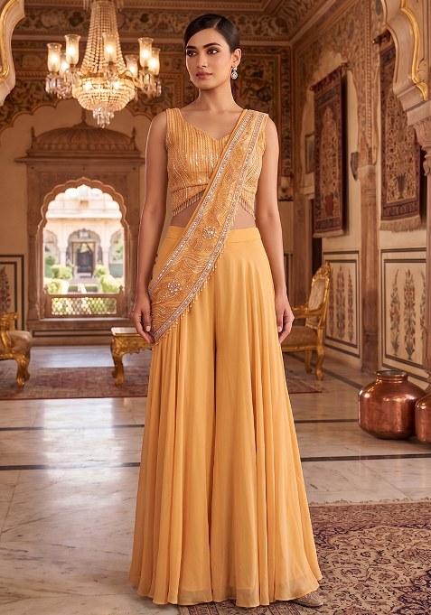 Orange Embroidered Handwork Fusion Set