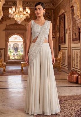 Ivory Embroidered Handwork Fusion Set