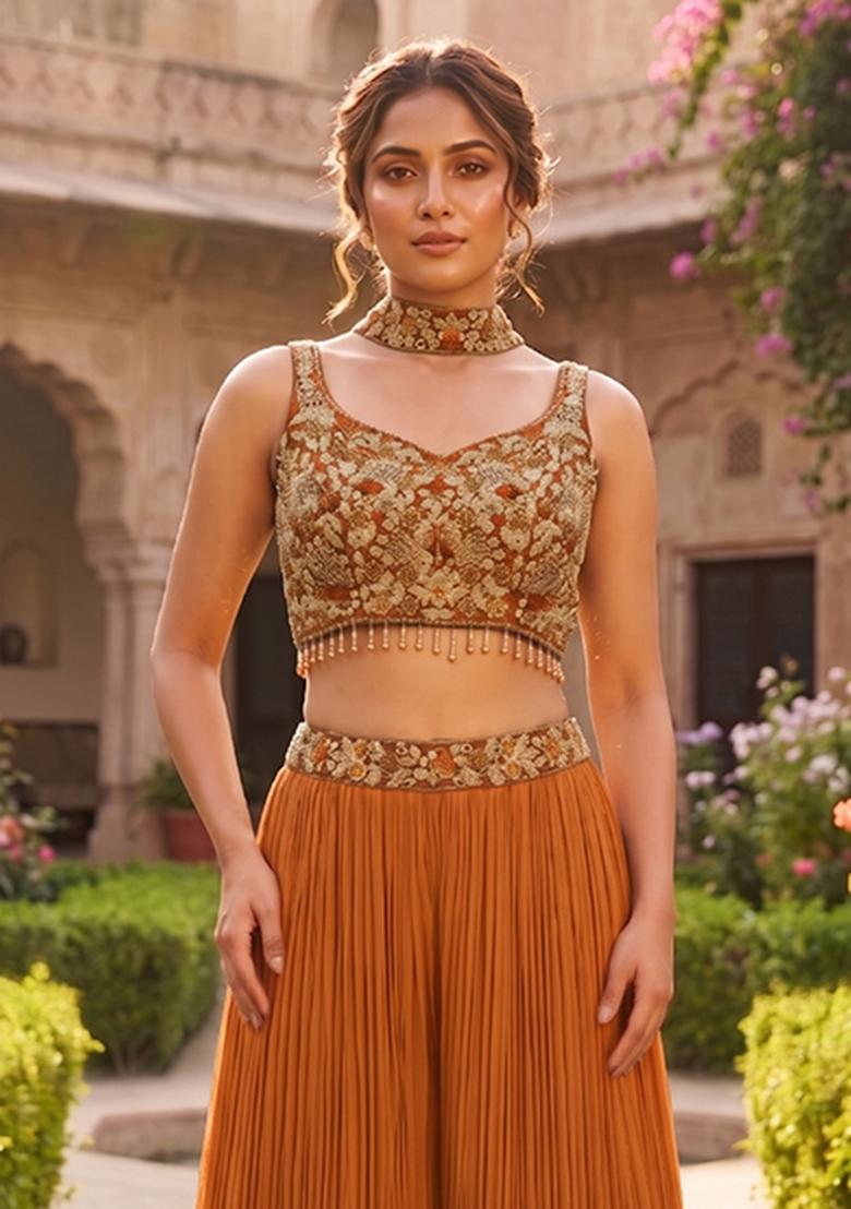 Brown Embroidered Handwork Fusion Set - Indya