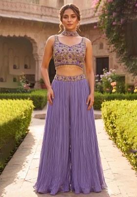 Lavender Embroidered Handwork Fusion Set