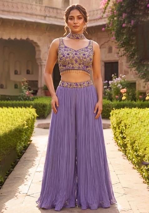 Lavender Embroidered Handwork Fusion Set