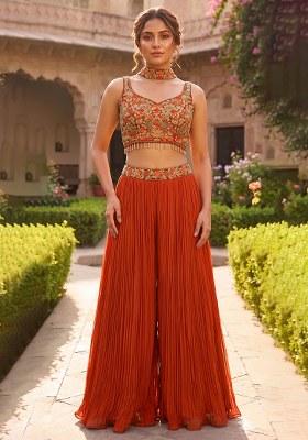 Orange Embroidered Handwork Fusion Set