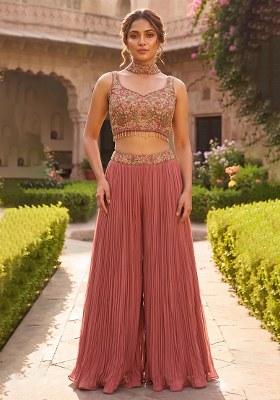 Rose Pink Embroidered Handwork Fusion Set