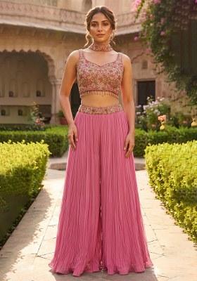 Pink Embroidered Handwork Fusion Set