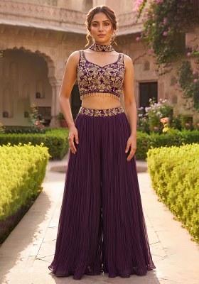 Purple Embroidered Handwork Fusion Set