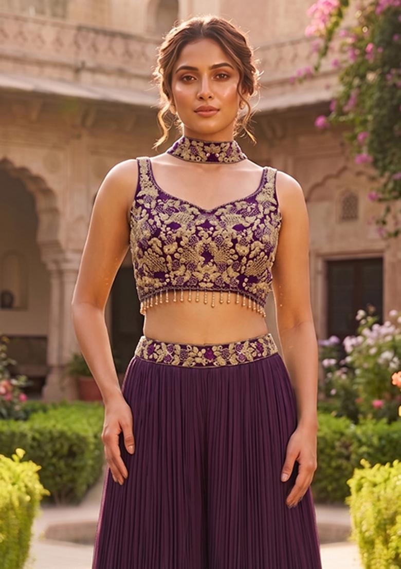 Purple Embroidered Handwork Fusion Set - Indya