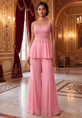 Pink Embroidered Handwork Fusion Set
