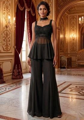 Black Embroidered Handwork Fusion Set