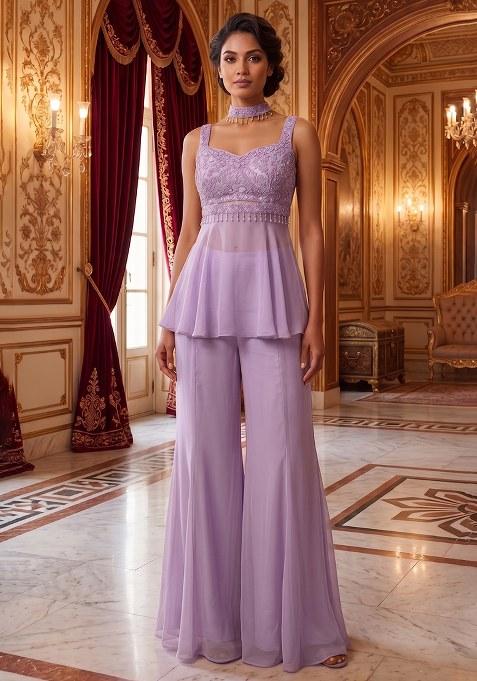 Lavender Embroidered Handwork Fusion Set