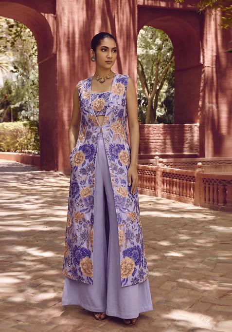 Lavender Printed Chinon Fusion Set