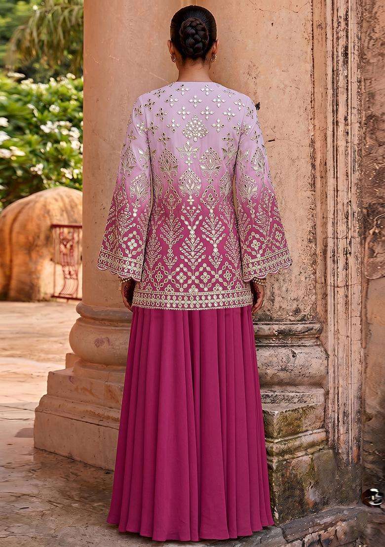 Rani Pink Embroidered Viscose Fusion Set - Indya