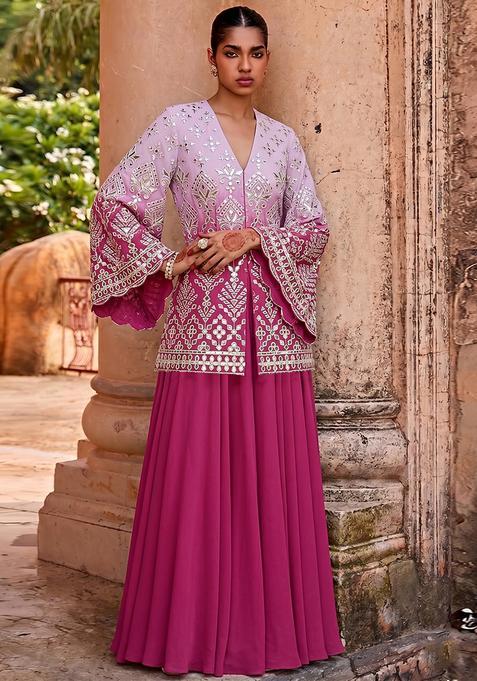 Rani Pink Embroidered Viscose Fusion Set
