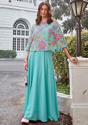 Sky Blue Embroidered Organza Lehenga Set