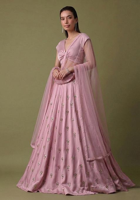 Pink Embroidered Silk Lehenga Set