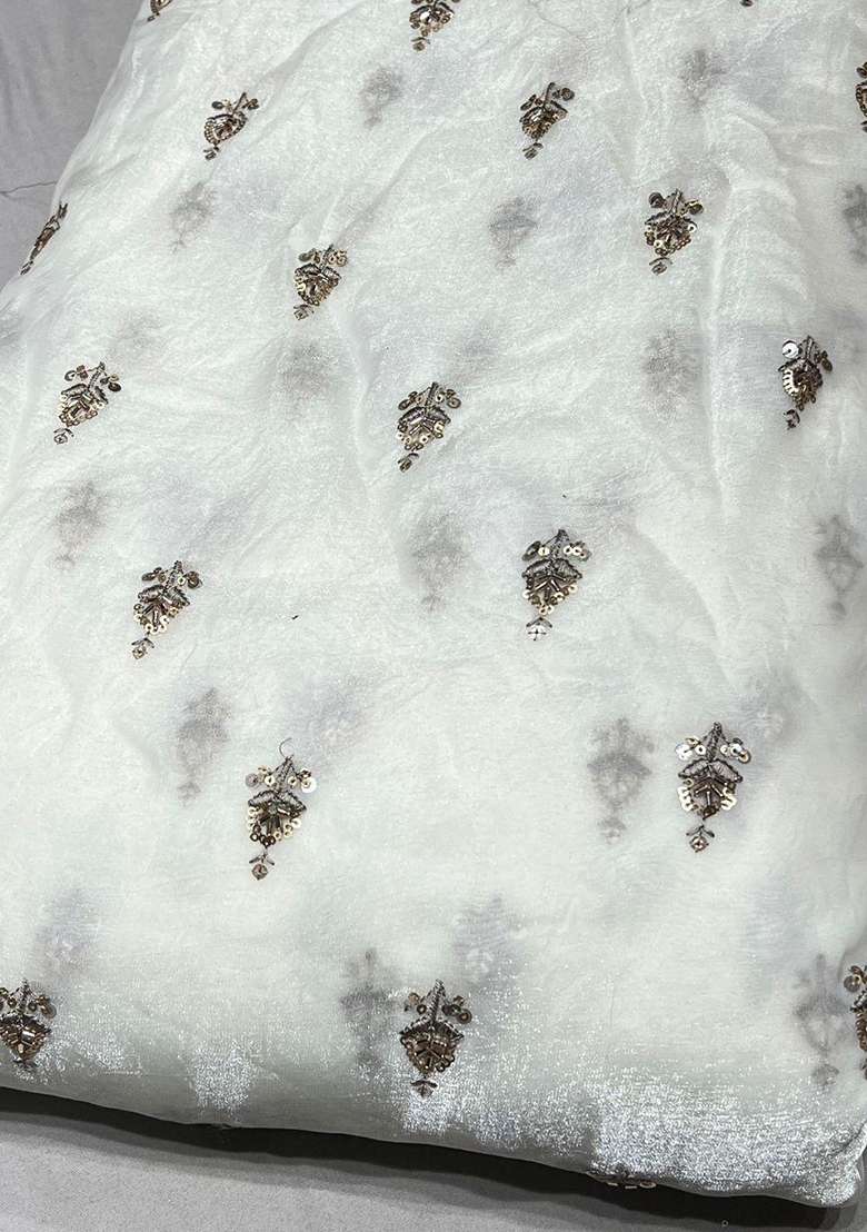 White Embroidered Silk Lehenga Set - Indya