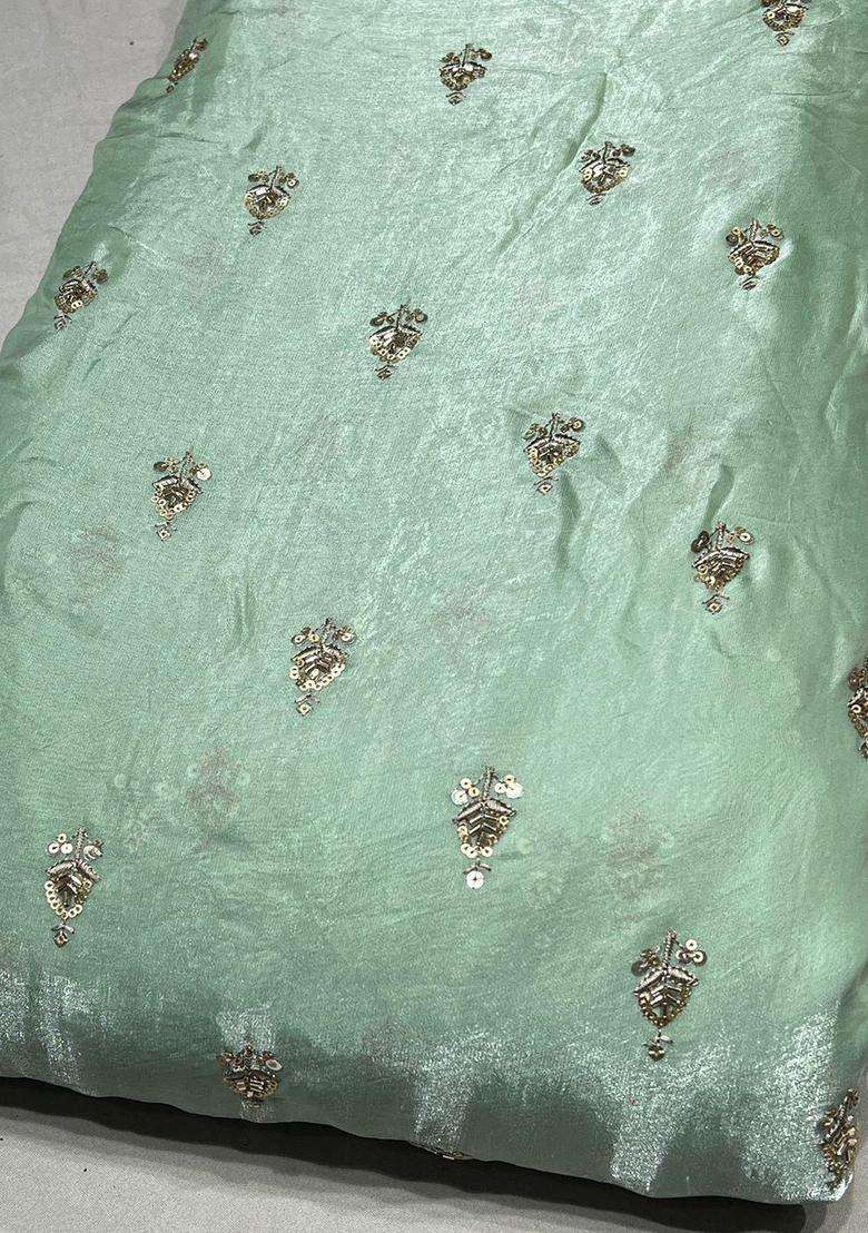 Mint Green Embroidered Silk Lehenga Set - Indya