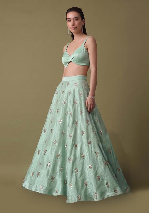 Mint Green Embroidered Silk Lehenga Set
