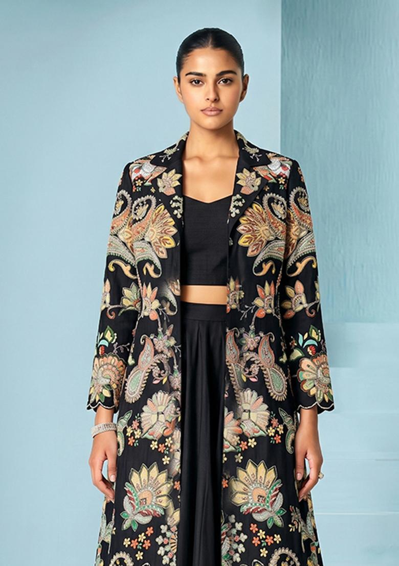 Black Sequin Crepe Fusion Set - Indya