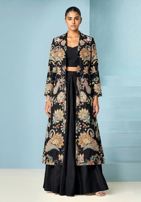 Black Sequin Crepe Fusion Set