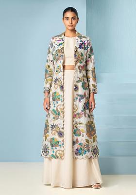 Cream Embroidered Organza Fusion Set