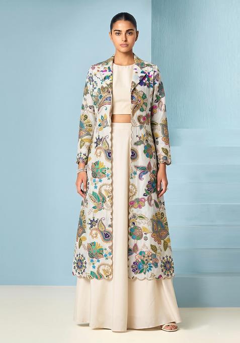 Cream Embroidered Organza Fusion Set